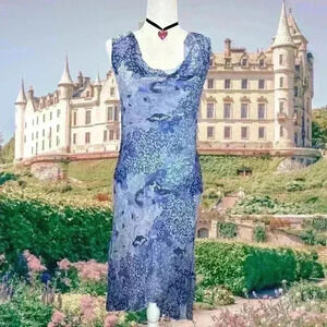 Y2k 90s Vintage City Triangles Blue Midi Dress Size 7